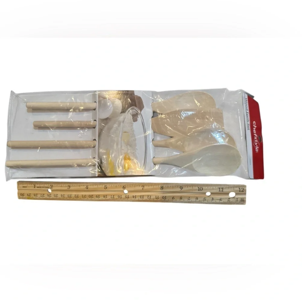 Chefstyle - Natural Wood Tools Set of 4 Kitchen Utensils Cooking Spoons Spatulas